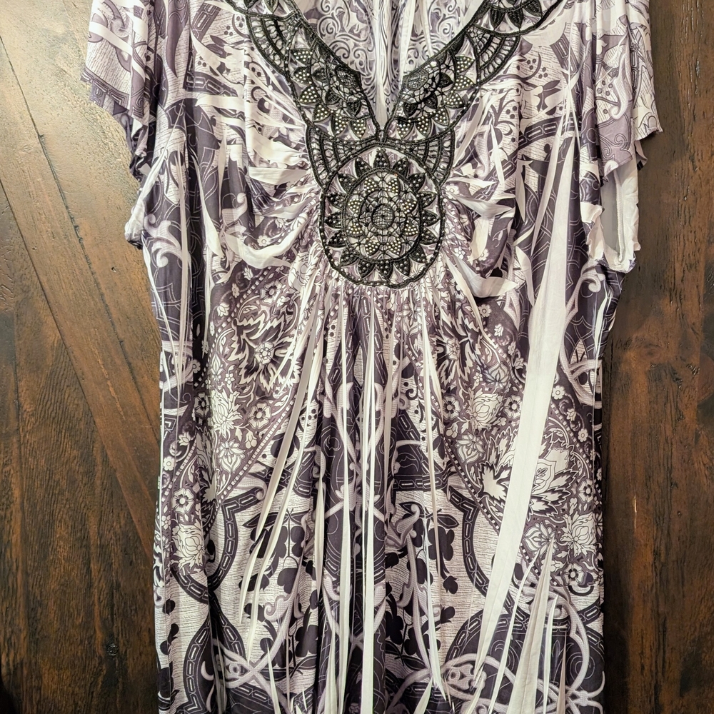 Apt9 Women's 2XL Black and White Patterned Bohemian Blouse